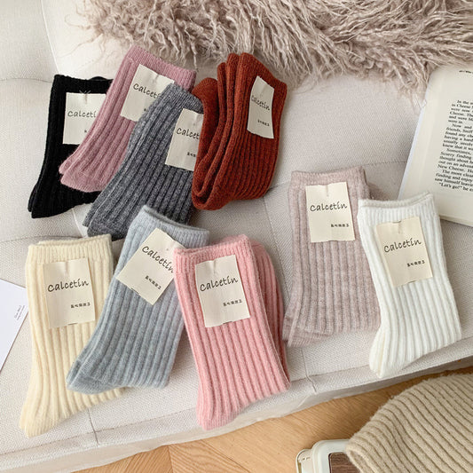 Wool Thickened Women's Medium Tube Solid Color Socks