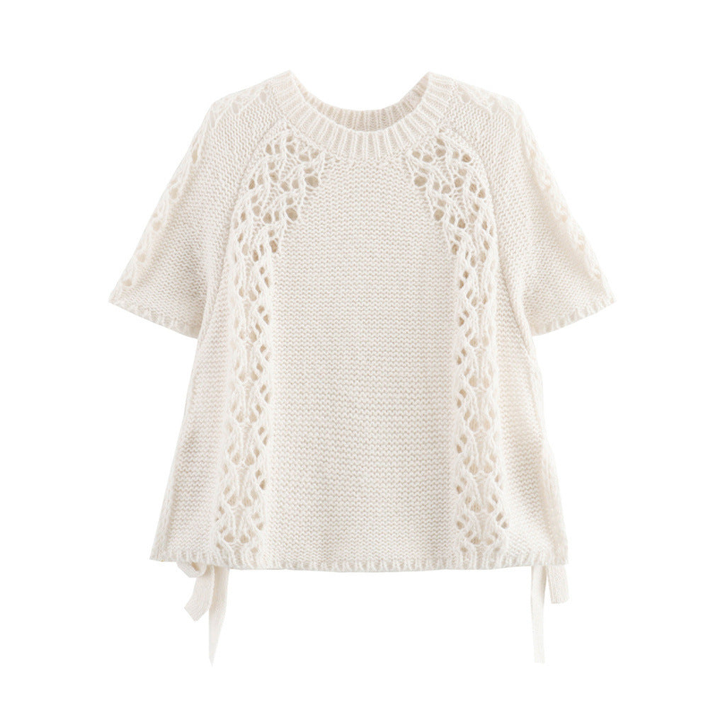 Women's Spring And Autumn Hollow Solid Color Sweater With Short Sleeves