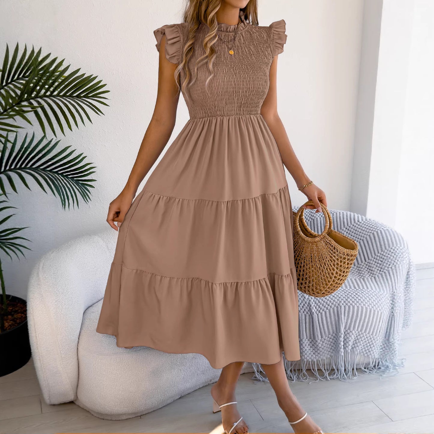 Women's Fashion Solid Color Waist Tight Dress