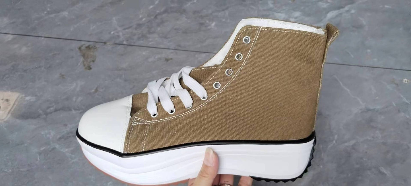 Women's Viscose High-top Platform Solid Color Canvas Shoes  Adult