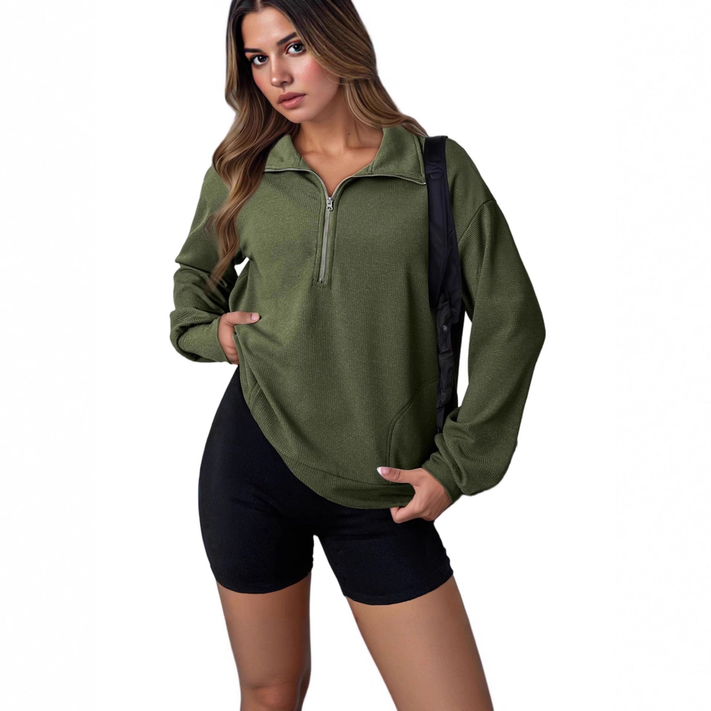 Revers Sweater Mode Løs Lynlås Dametøj