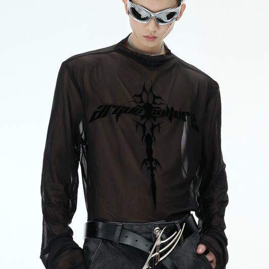 Niche Sheer Mesh Bottoming Shirt Punk Long Sleeves Inner Wear
