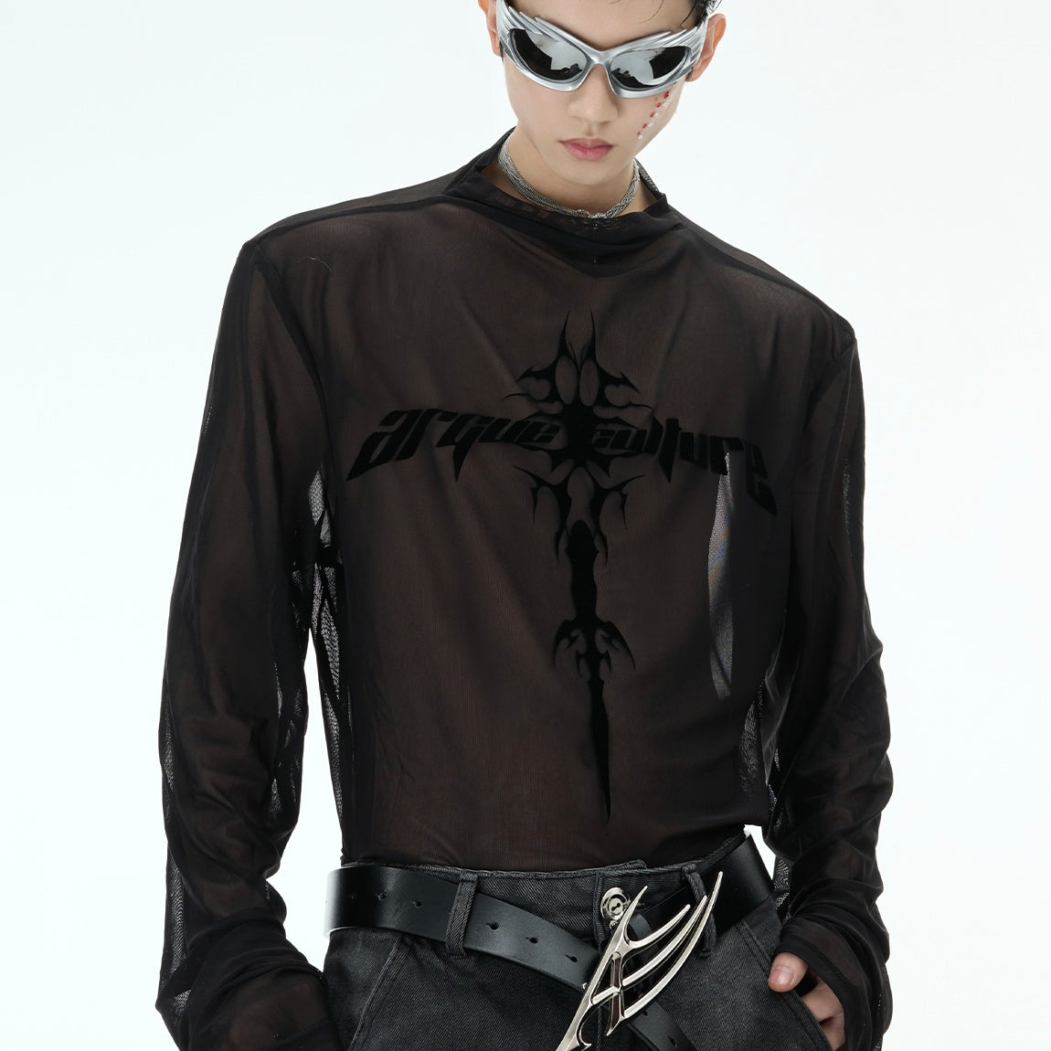 Niche Sheer Mesh Bottoming Shirt Punk Long Sleeves Inner Wear