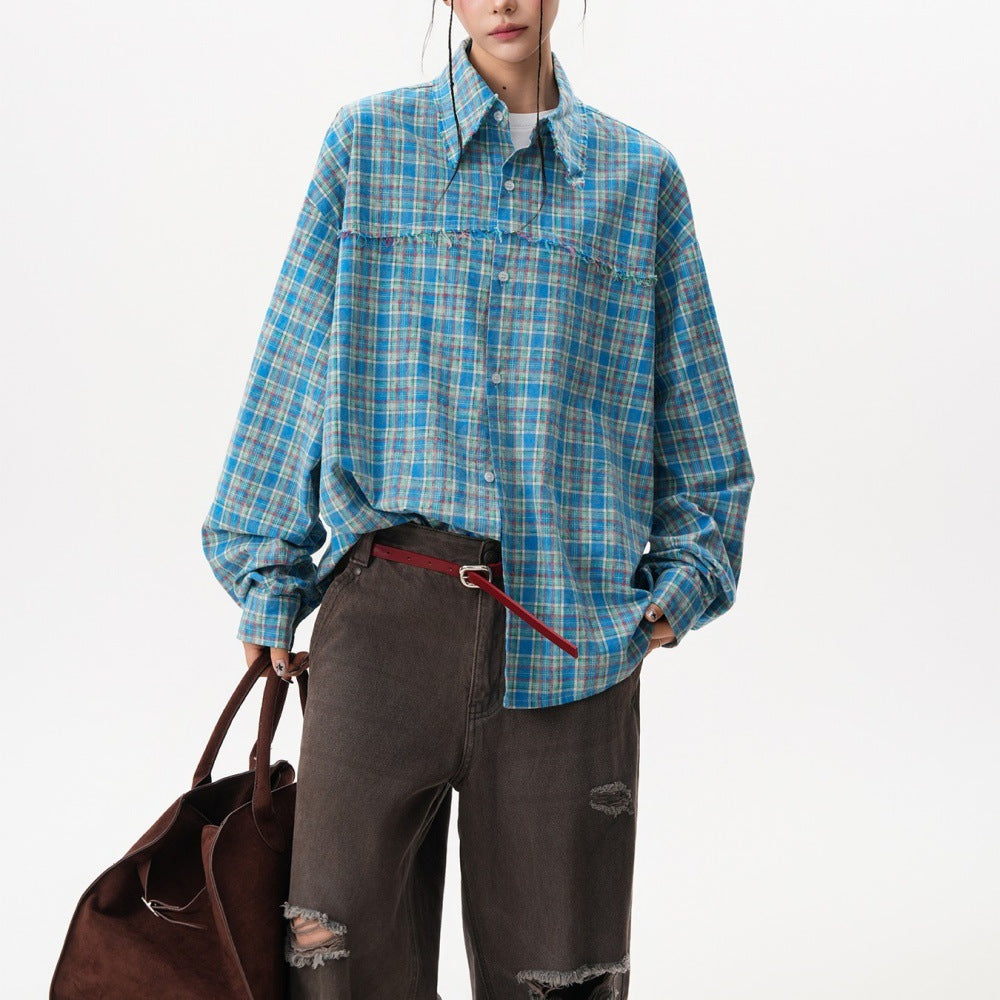 American-style Trendy Plaid Long-sleeve Shirt Jacket