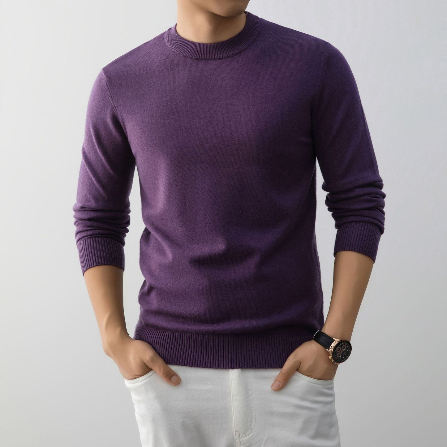 Mens Stylish And Minimalist Crew-neck Knit Sweater