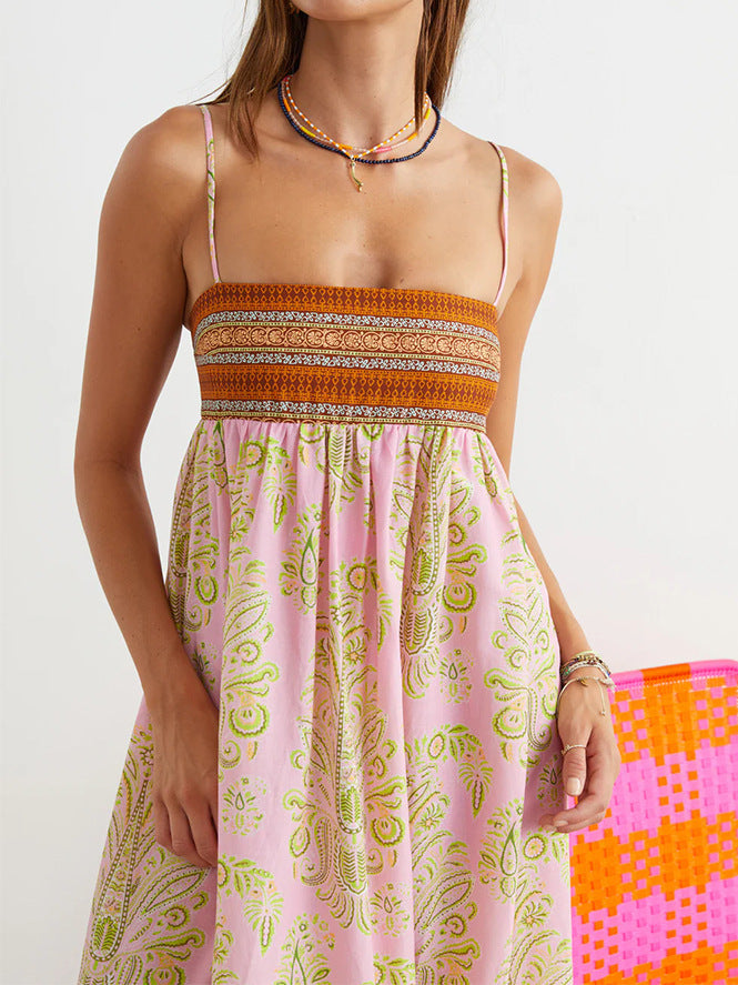 Women's Graffiti Cotton And Linen Printed Large Swing Dress