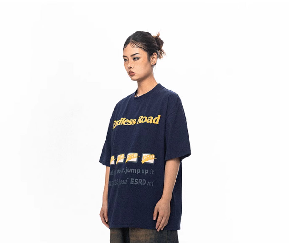 Dame T-shirt med amerikansk-inspireret tryk i bomuld og korte ærmer