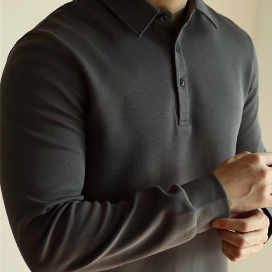 Eksklusiv langærmet poloshirt i air layer-bomuld