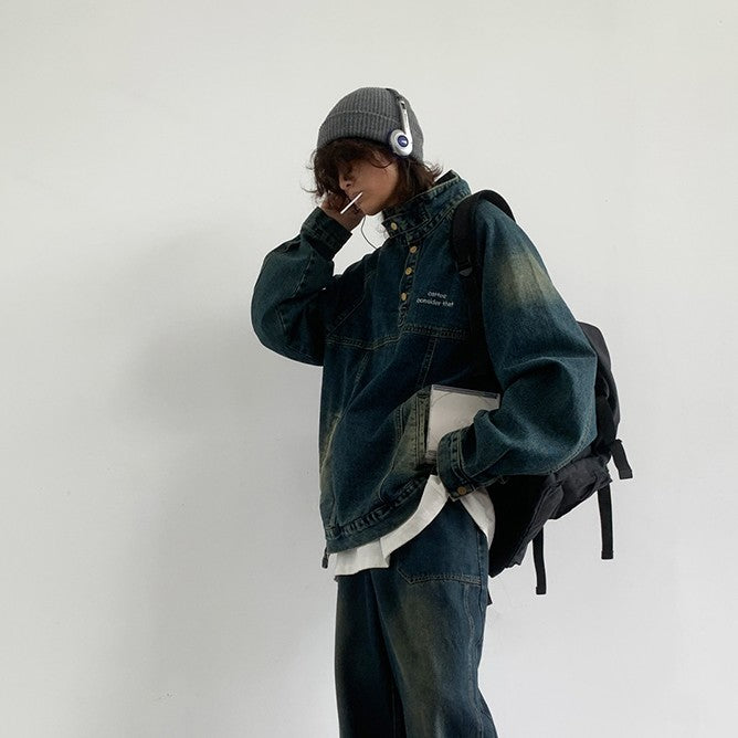 Japanese-style Retro Street Half Turtleneck Do The Old Cowboy Jacket