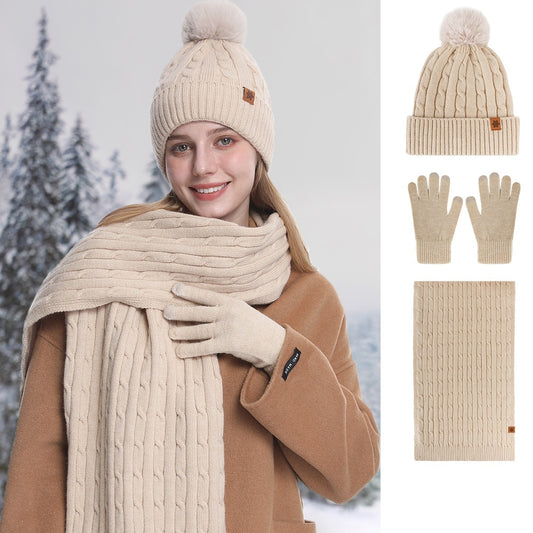 Women's Winter Warm Riding Ear Protection Knitted Hat Scarf Gloves