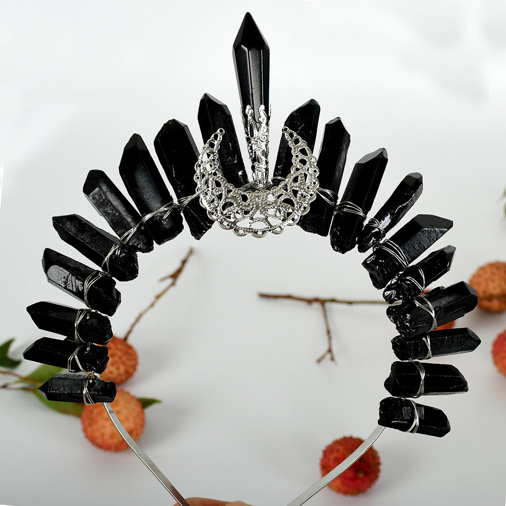 Natural Pure Handmade Crystal Hollow Moon In The South Column Crown Hair Band