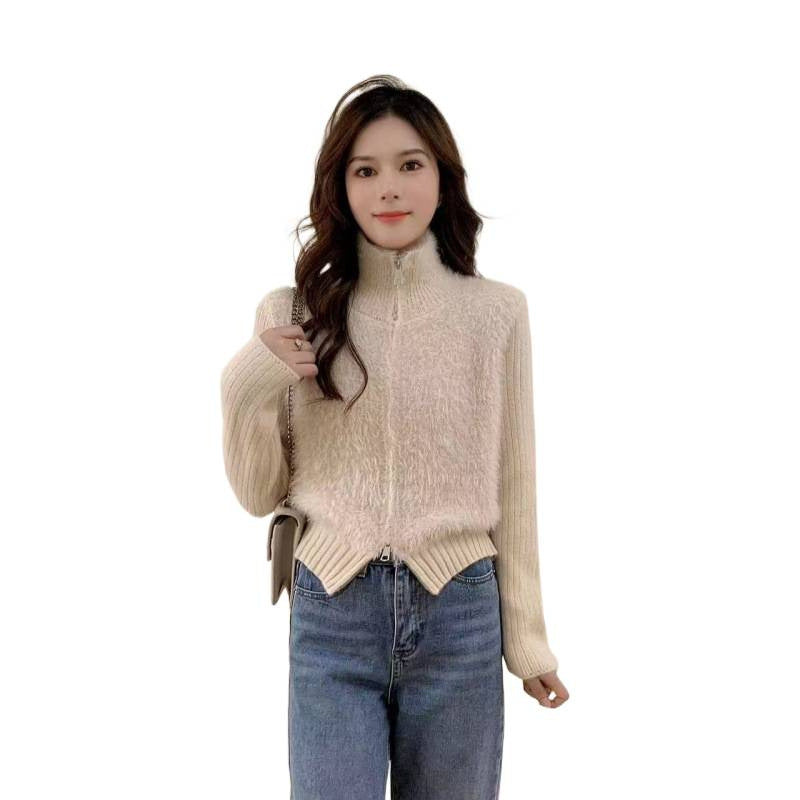 Autumn And Winter Stitching Zip Knitted Sweater