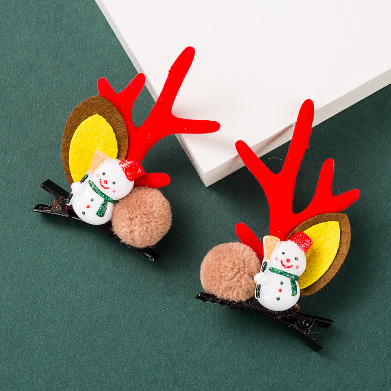 Christmas Series Cute Moose Horns Bells Flannel Two-piece Hairpin