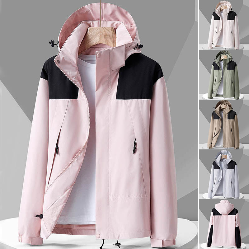Hættetrøje Windbreaker Unisex Modstandsdygtig Jakke Med Lynlås Og Farveblokke Med Lommer Vandafvisende Overtøj Til Kvinder Mænd Tøj