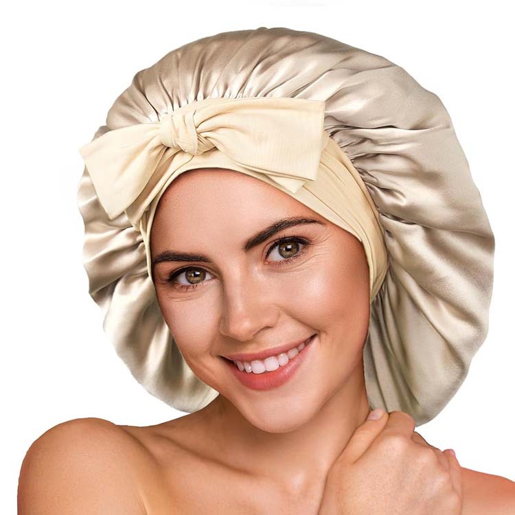 Stretch Ribbon Bowknot Silk Round Cap Solid Color