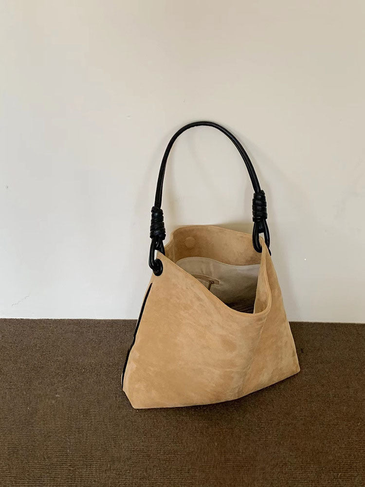 Autumn Winter Retro Suede Contrast Color One-shoulder Bucket Bag