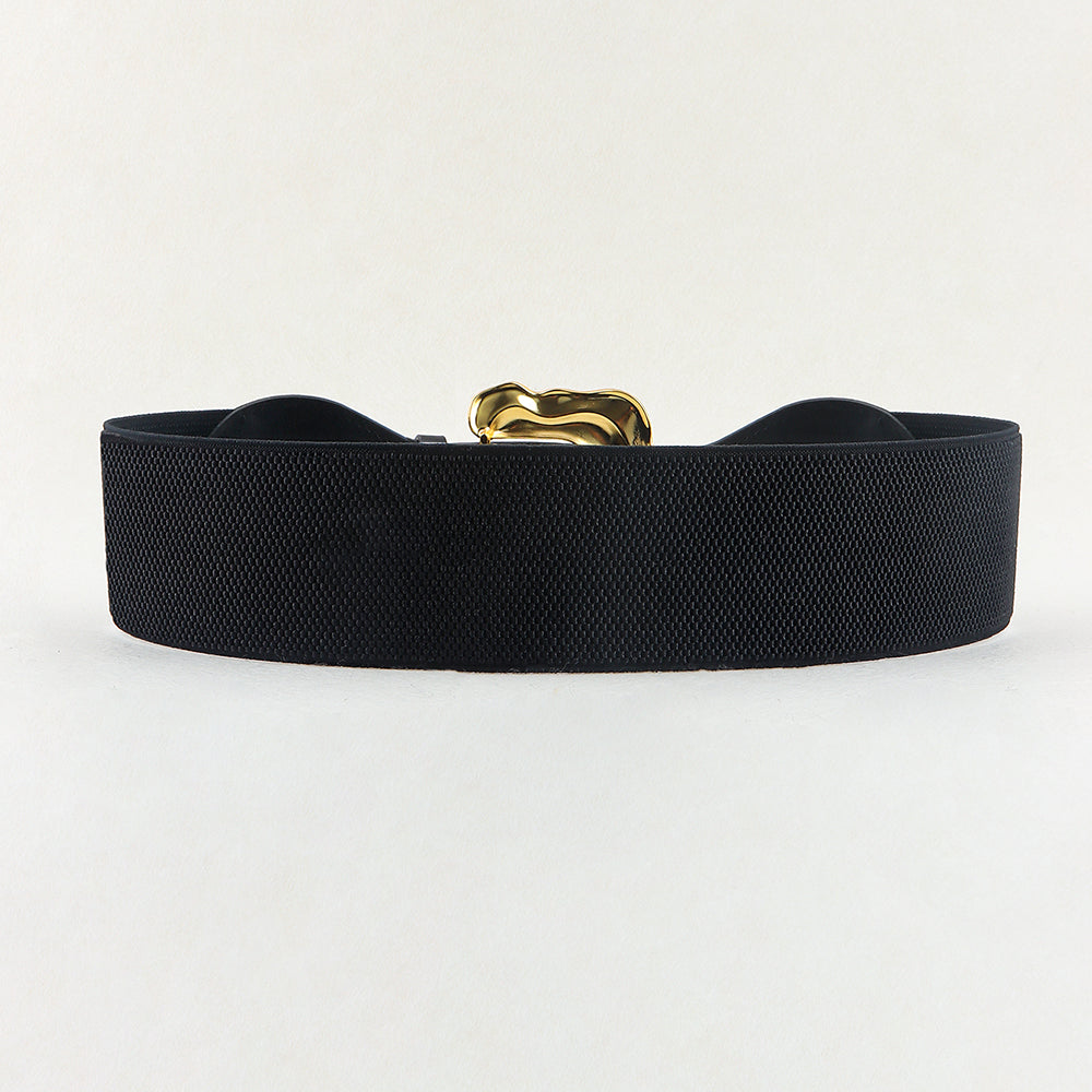 New Autumn And Winter Women's Wide Belt Elastic Elastic Irregular Flanged Alloy Buttonhead Smooth With Shirt Sweater Jacket Waist Seal