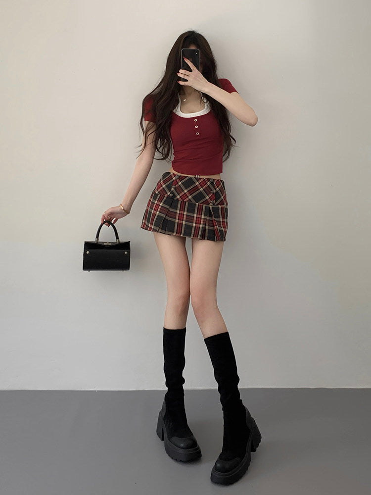 Low-rise Plaid For Women Anti-exposure A-line Skirt