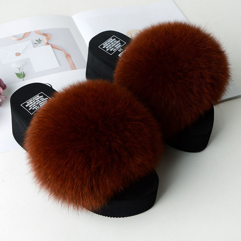 New Fox Fur Women's Sandals Height Increasing Leisure