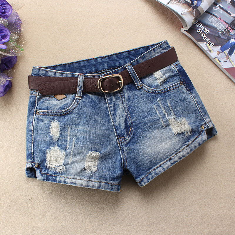 Denim Shorts Women's Korean-style Loose Mid Waist Large Size Slimming Summer Korean Ripped Jeans Hot Pants