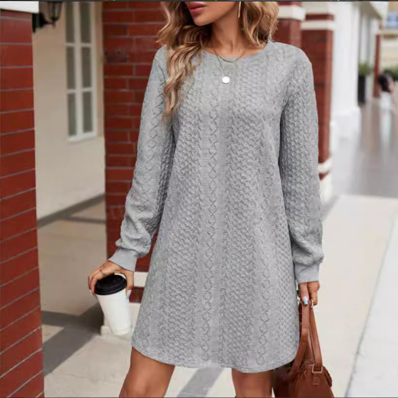 Womens Knitted Jacquard Long-Sleeve Casual Maxi Dress