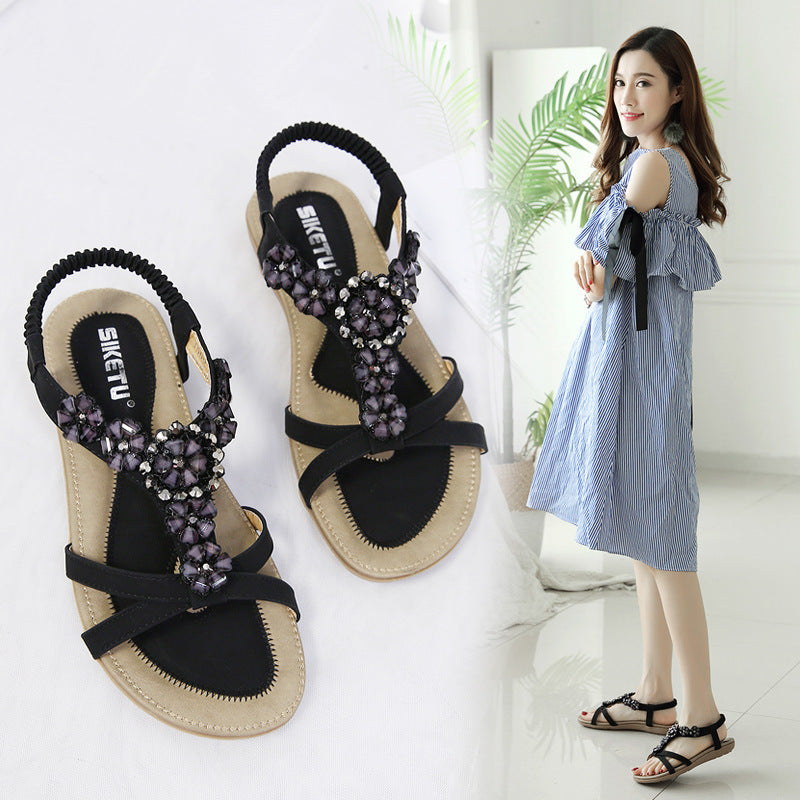 Women's Bohemian Flower Rhinestone Sandals Plus Size