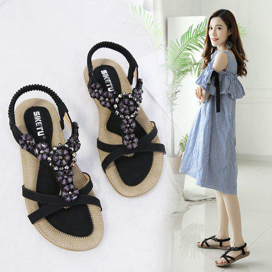 Women's Bohemian Flower Rhinestone Sandals Plus Size