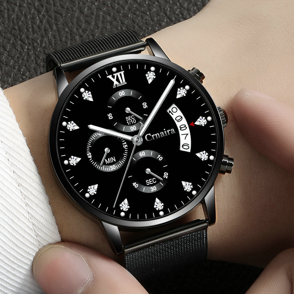 Men's Waterproof Luminous Multi-functional Diamond Quartz Watch