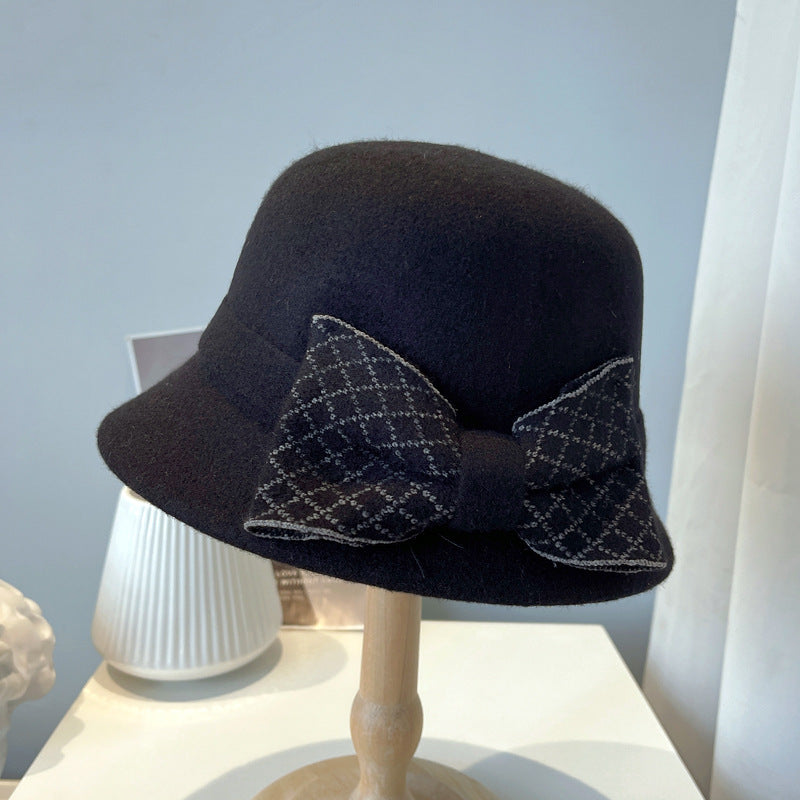Women's Fashion Literature Bow Knot Solid Color Knitting Basin Hat