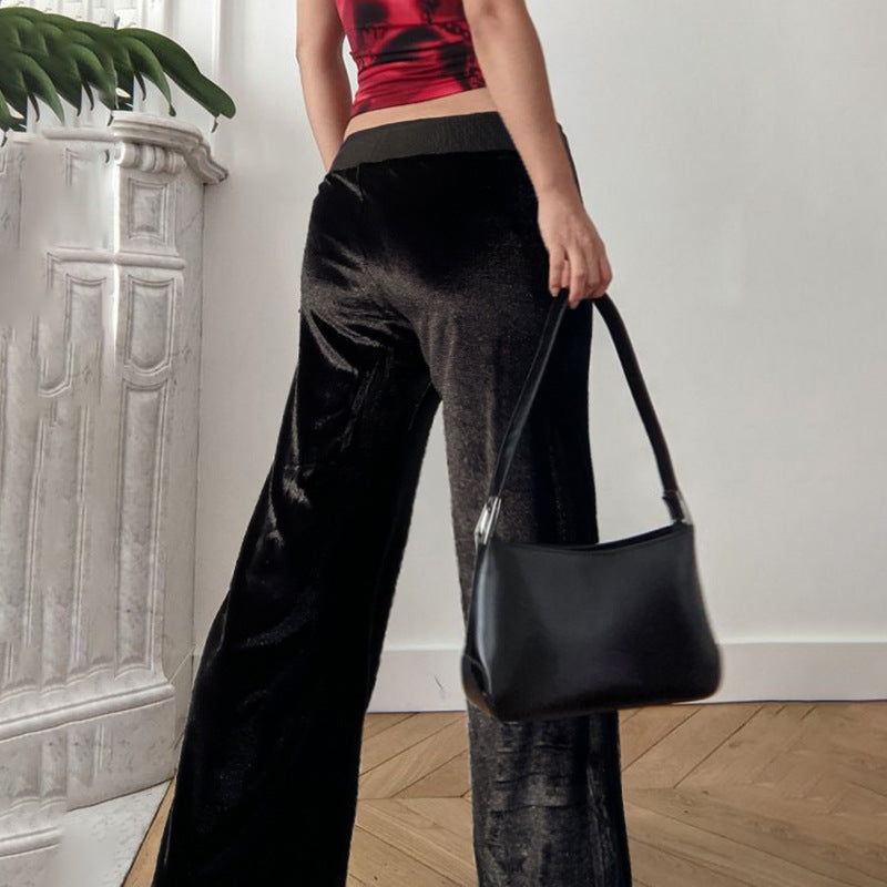 Women's Rib Stitching Velvet Bell-bottom Pants