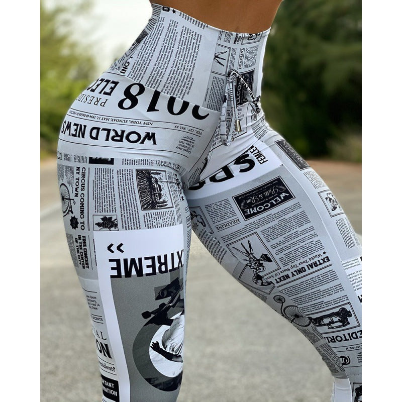 Digitale print højtaljet stretch-yogabukser