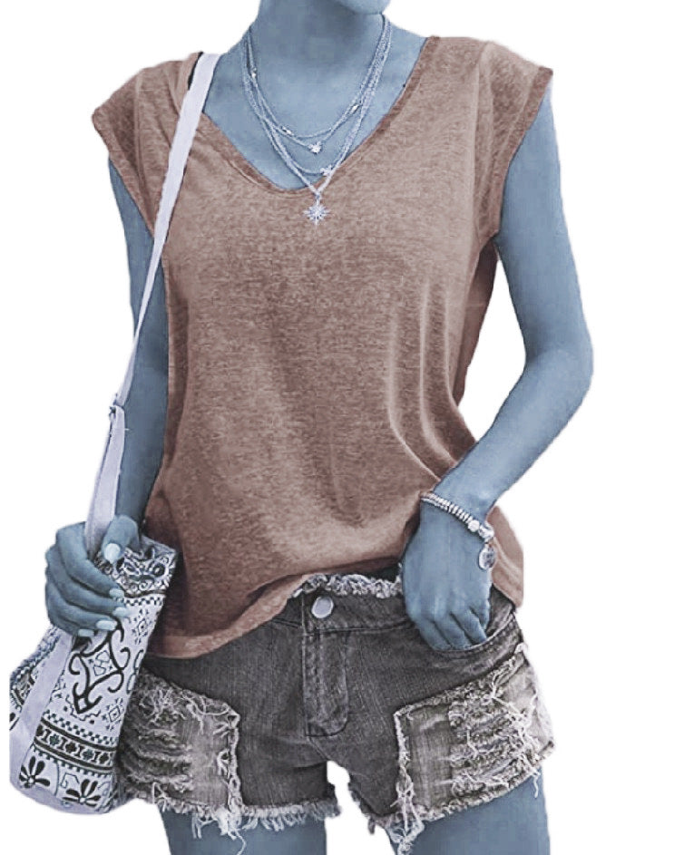 European And American Women's Simple V-neck Loose T-shirt