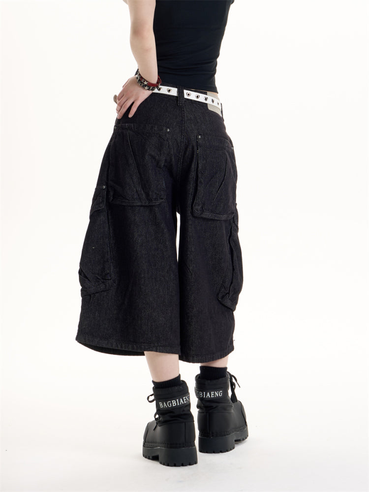 American Retro Hot Girl Big Workwear With Pocket Denim Shorts