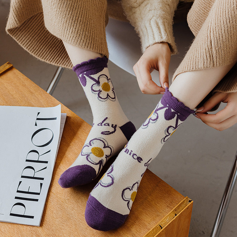 Purple Socks Women's Wool Cute College Style Warm