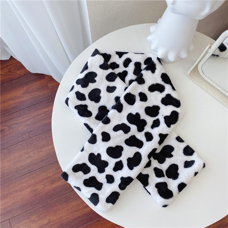 Cute Cow Scarf Thicken Warm Plush Cross Bib For Lovers