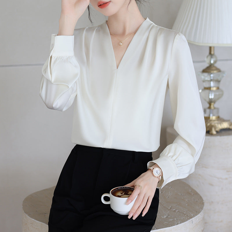 Spring And Autumn Long Sleeve High-grade Blue Shirt Women's Top