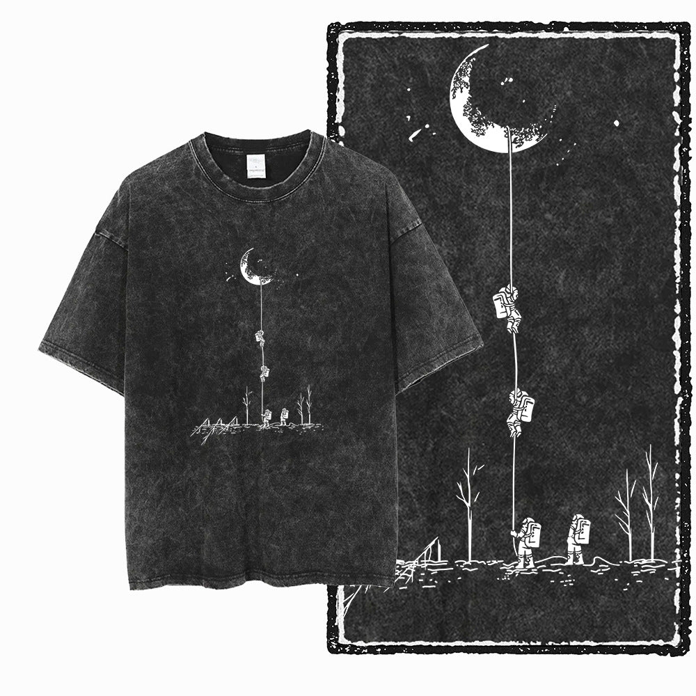 Astronaut Space Theme Printed Cotton Acid Wash Pattern