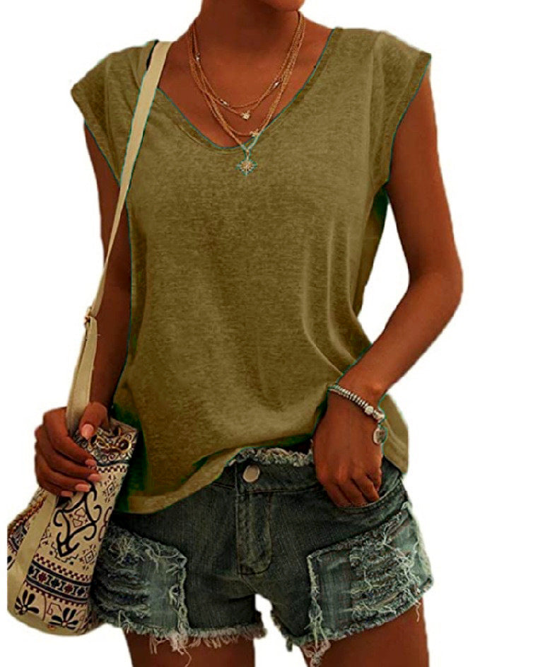 European And American Women's Simple V-neck Loose T-shirt