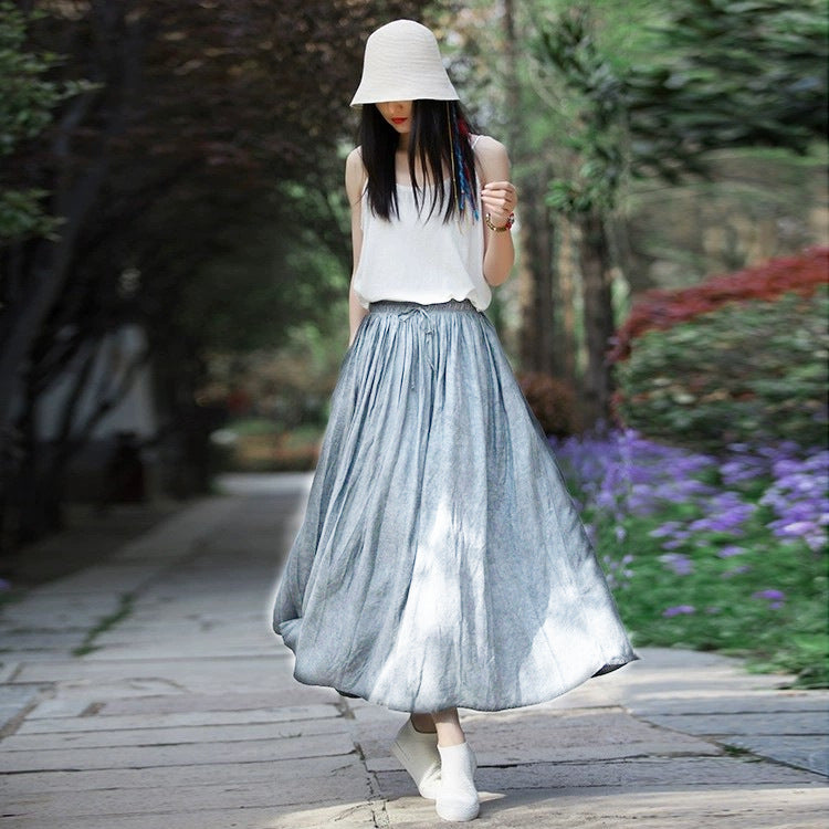 Women's Fashion Large Swing Artistic Cotton Linen Linen Tie-dyed Skirt