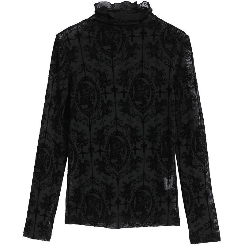 Turtleneck Grenadine Bottoming Shirt For Women Spring And Autumn Fleece Long Sleeve T-shirt