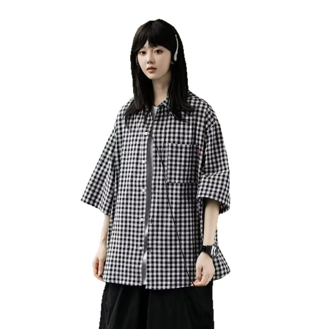 Retro Relaxed-fit Casual Three-quarter-sleeve Shirt
