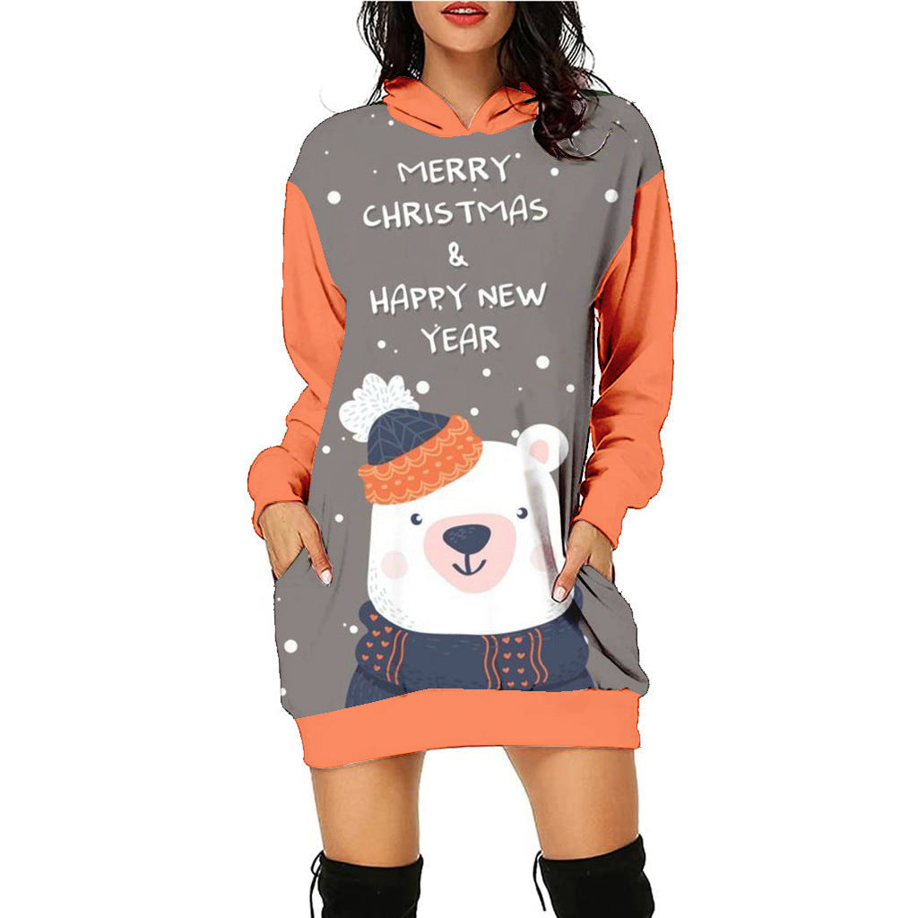 Women's Fashion Casual Printing Christmas Holiday Party Sweater Dress