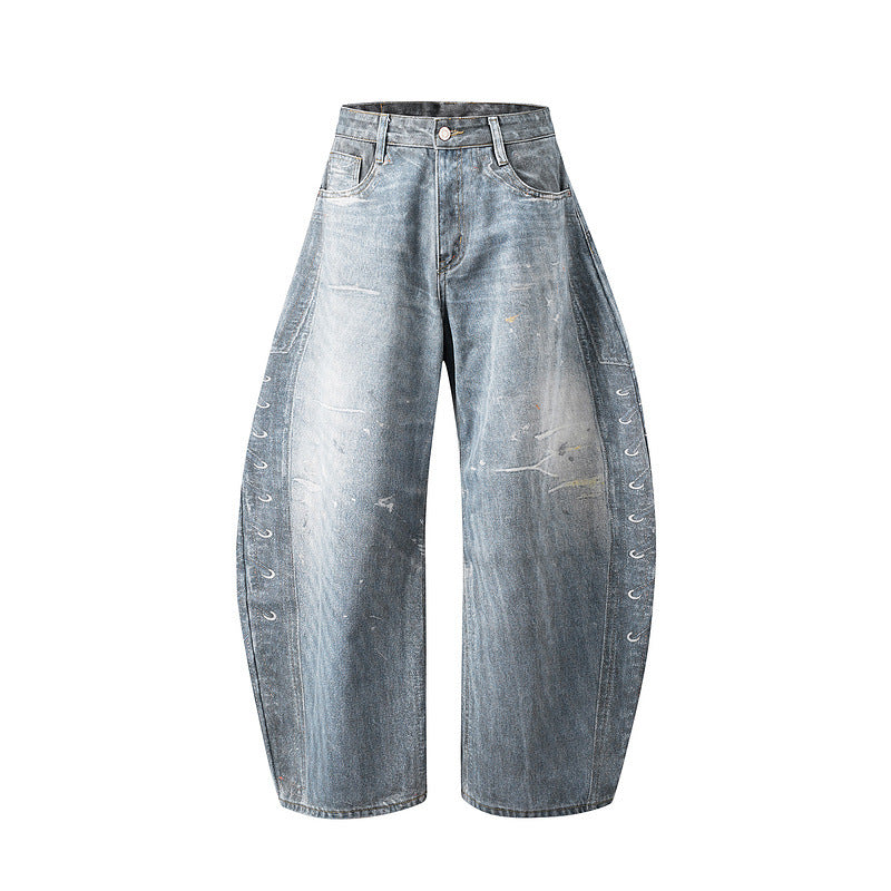 European And American High Street Washed Loose Wide Leg Machete Printed Jeans