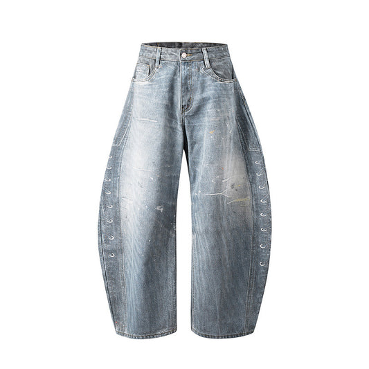 European And American High Street Washed Loose Wide Leg Machete Printed Jeans