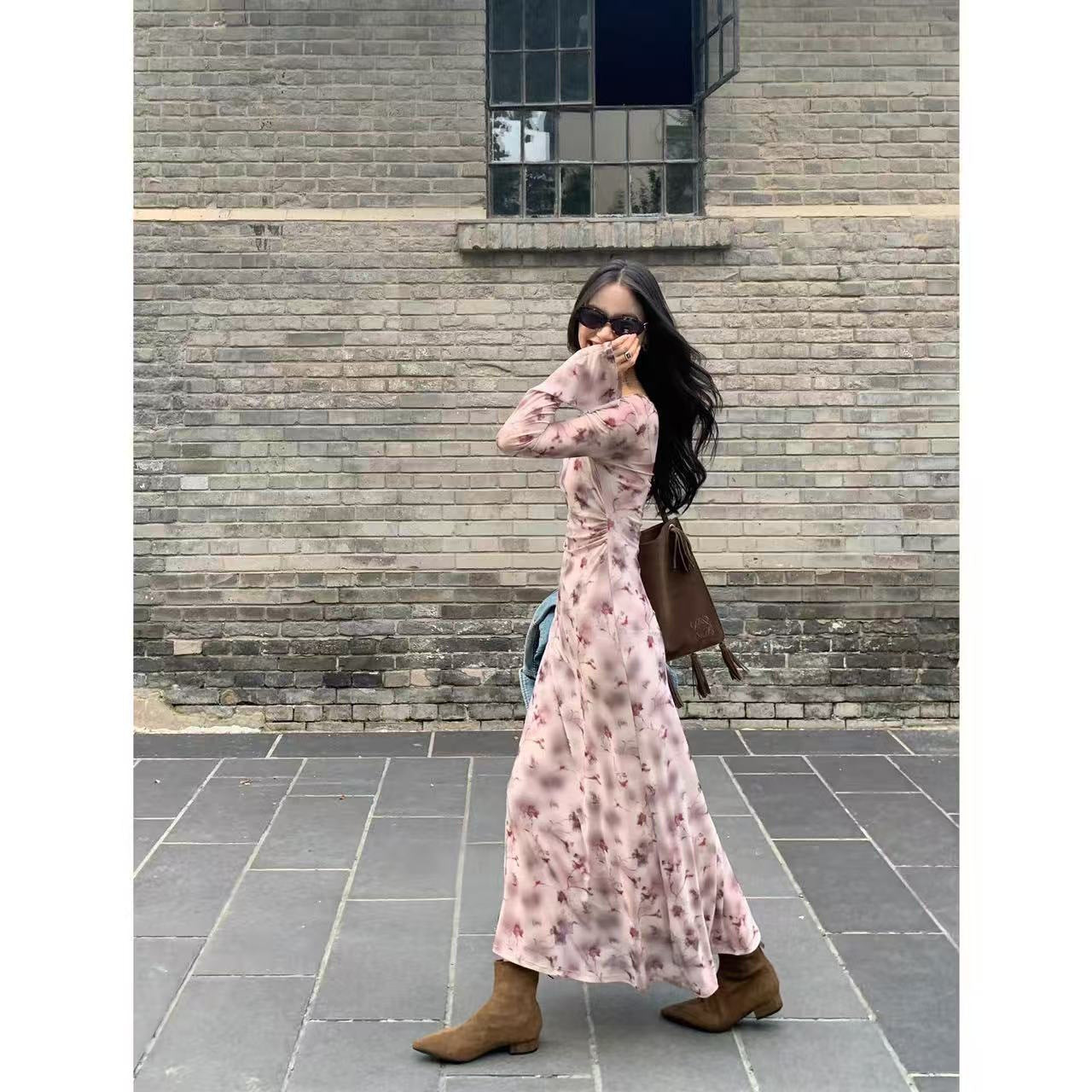 Two-piece Women's Flared Sleeve Waist-cinching Slim-fit Elegant Long Dress