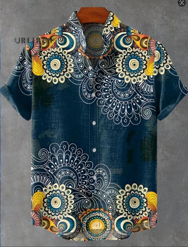 Pattern 3D Digital Printing Loose Trendy Short Sleeve Stand Collar Cardigan Shirt