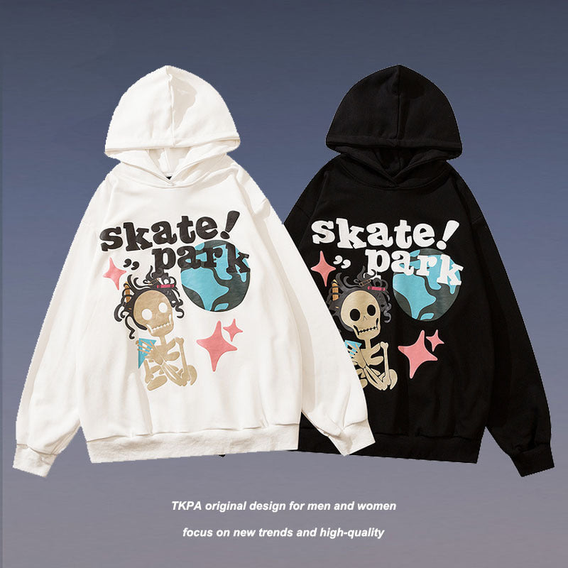 Hip Hop Cartoon Foam Print Retro High Street Hoodie