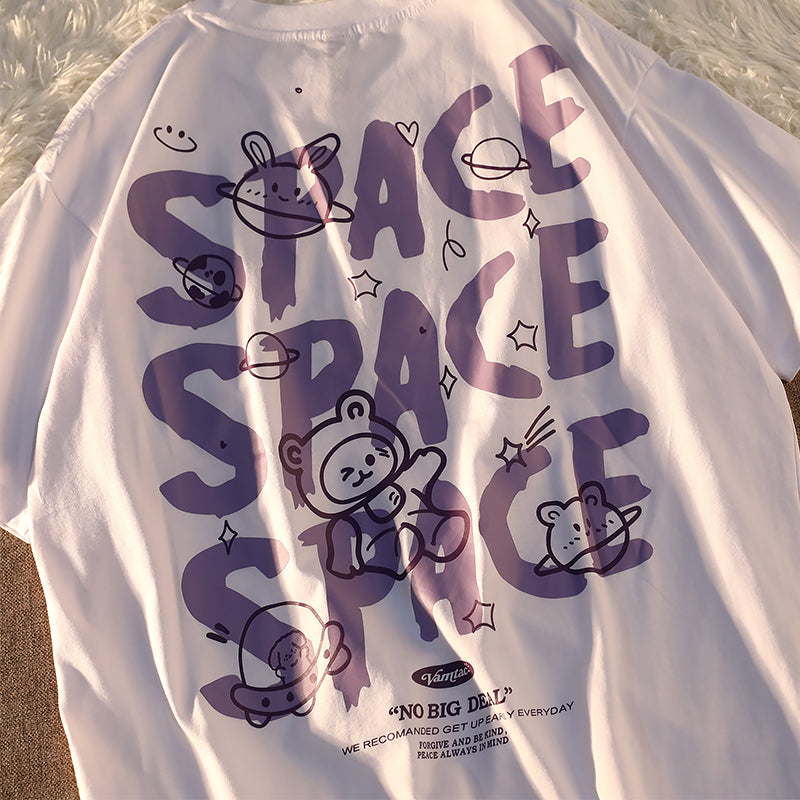 Escape From The Earth Japanese Cartoon Shortsleeved Tshirt Female Cotton Loose Couple Soft Girl Top