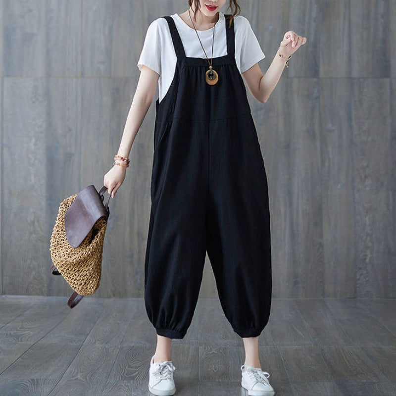 Patchwork Ankle-cuff Harem Overalls Versatile And Figure-flattering