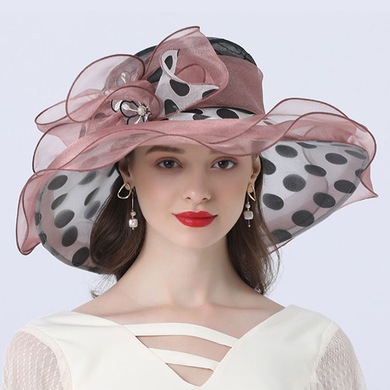Ladies Street Casual Sun Hat With Polka Dot Decoration And Big Brim